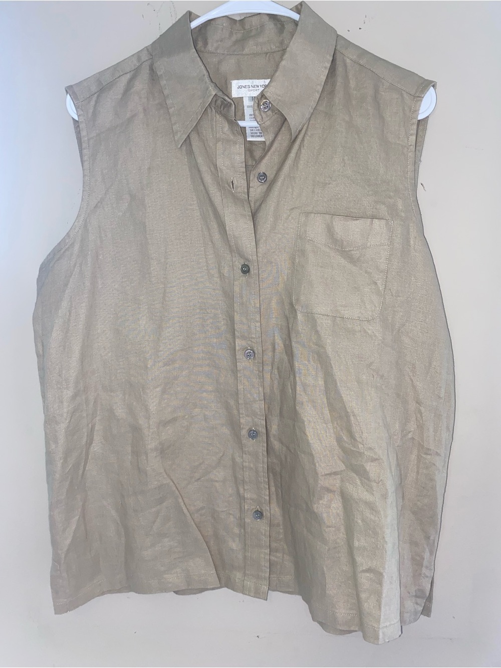 Jones New York Sport Linen Button-Up Shirt - Beige/Tan NWT